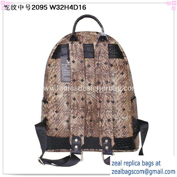 High Quality Replica MCM Armour Medium Backpack Snake Leather MC2095 Brown